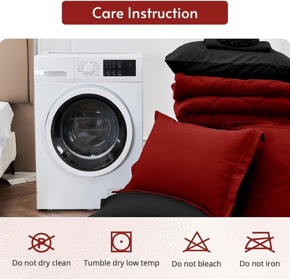 MUXHOMO Queen Comforter Set 7 Pieces, Reversible Bed in a Bag, Red/Black