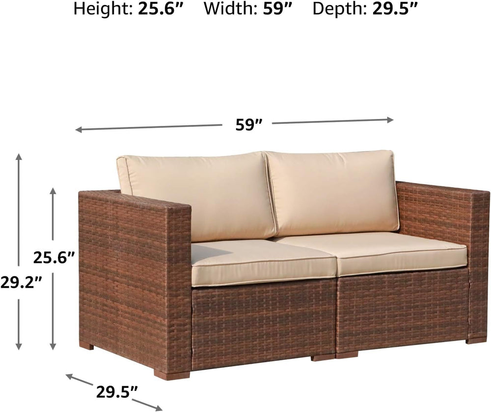 Patiorama 2 Piece Outdoor Wicker Loveseat, Brown PE Rattan, Beige