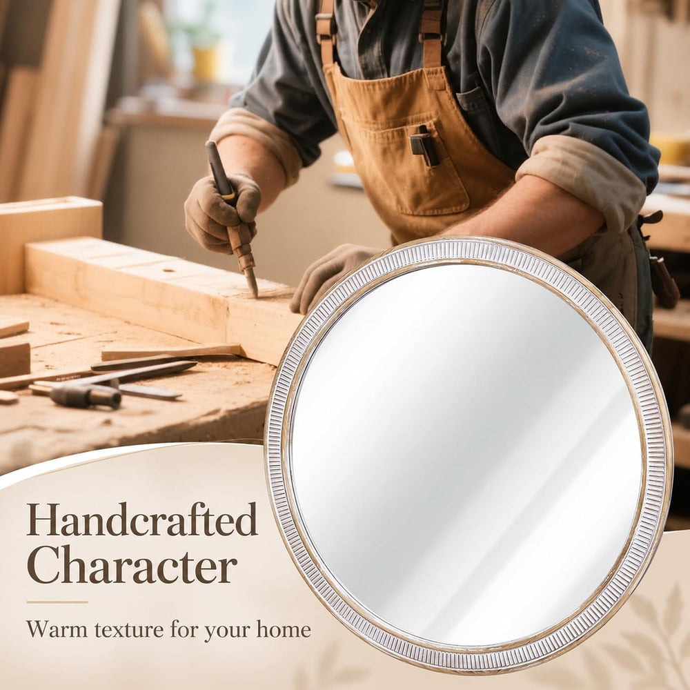 36 Inch Large Round Wood Mirror, Farmhouse Bathroom Mirrors for Wall
