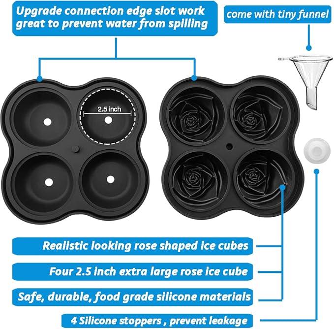 CAMKYDE Rose Ice Cube Tray 2.5 Inch, 4 Cavity Silicone Rose Ice Cube Mold - Image 3