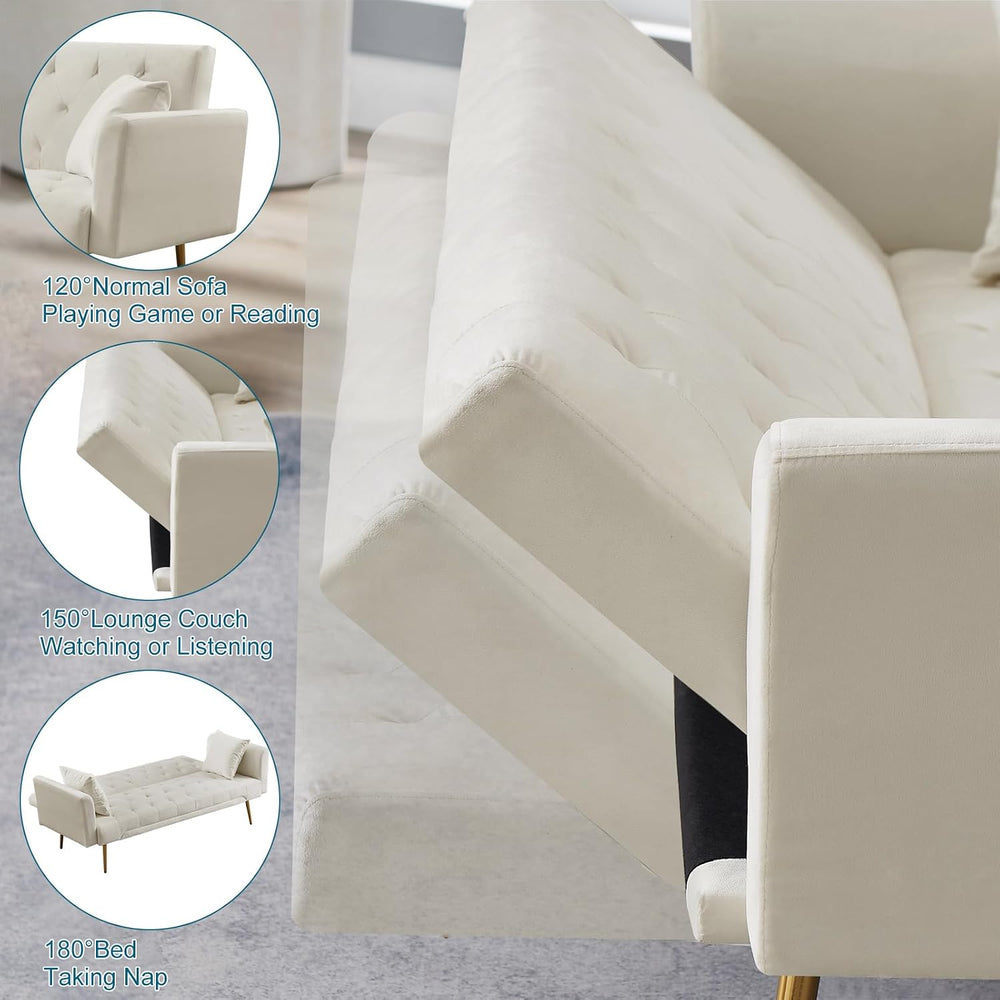 71.65'' Convertible Sofa Bed Modern Futon Set, Velvet Foldable Reclin...