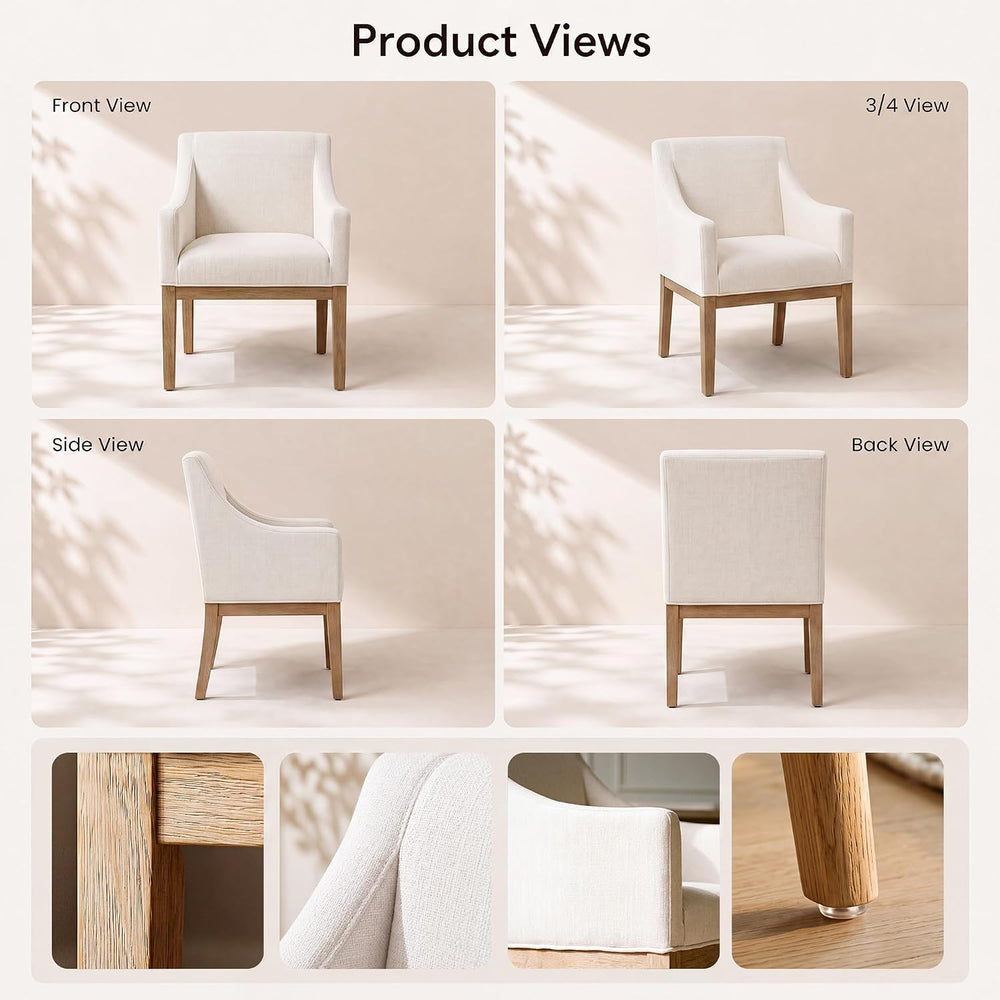 COLAMY Modern Upholstered Fabric Dining Armchair, Set of 1, White - Solid Rub...
