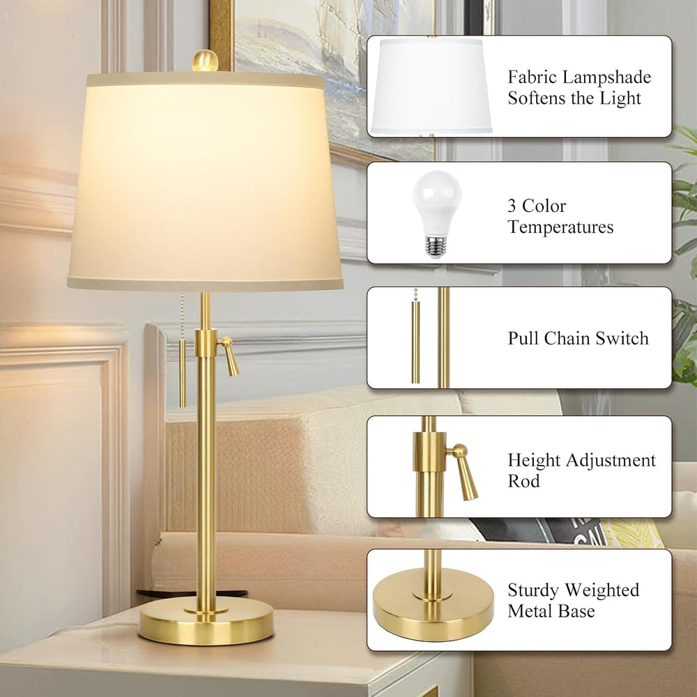 2 Pack 22"-30" Adjustable Height Table Lamps Set, Modern Gold Table...