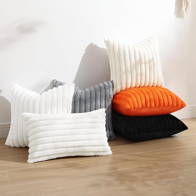 decorUhome Summer Cozy Faux Fur Throw Pillow Covers 22x22 Set of 2 Decorative - Image 5