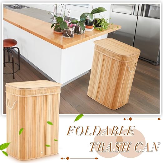 2 Pack 21 Gallon Bamboo Slim Trash Can - Image 5