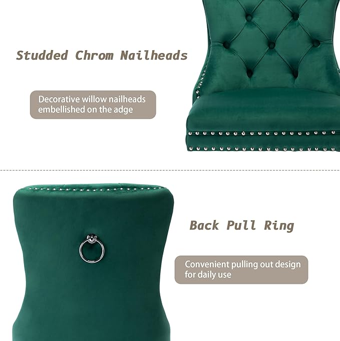 KCC Velvet Dining Chairs Set of 2, Upholstered High-end Tufted Dining Room Ch...