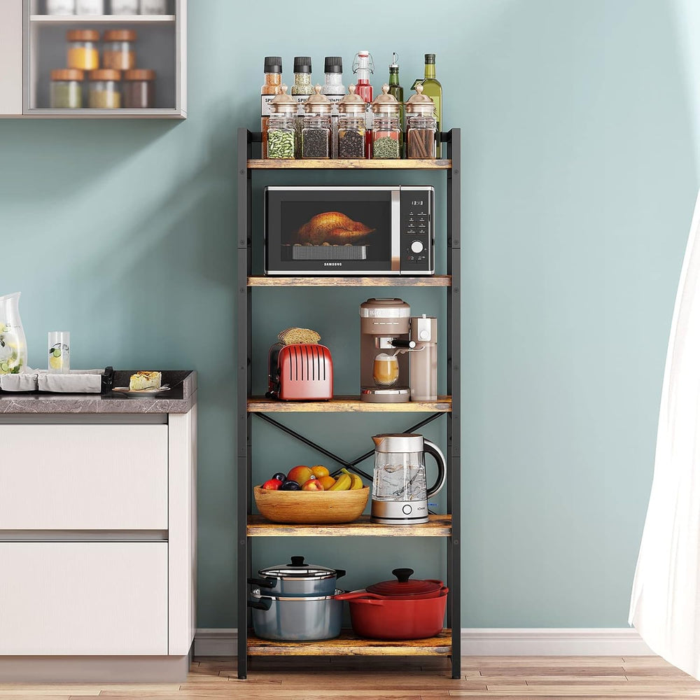 Denkee 5-Tier Bakers Rack for Kitchen with Storage, Industrial Microwave Stan...