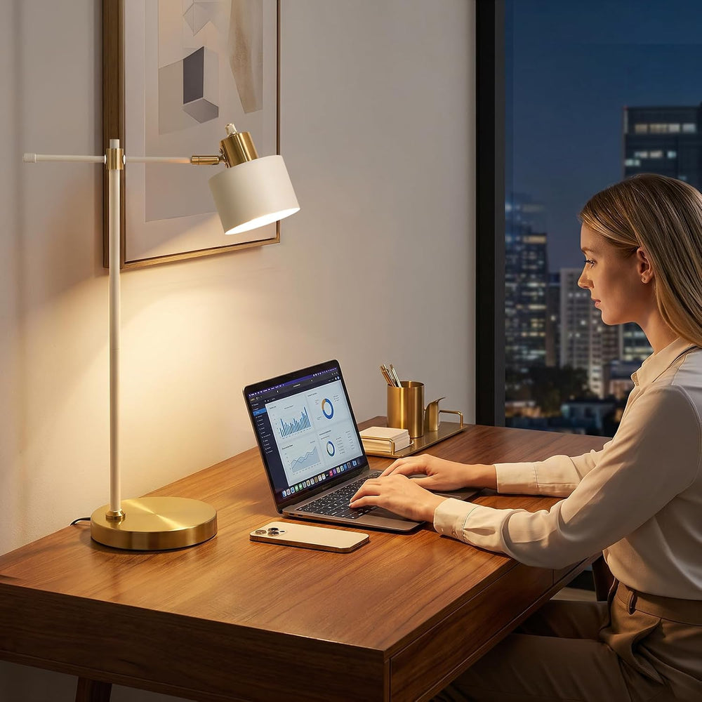 22.2" Modern Desk Lamp, Metal Table Lamp with LED Bulb, Adjustable Readi...