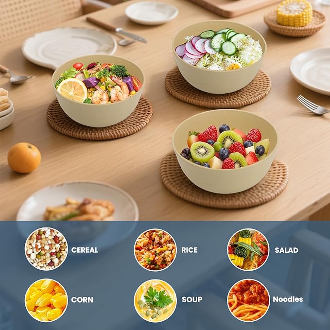 Soup Bowls 26oz, Wheat Straw Bowls Set of 6, Unbreakable Cereal & Popcorn Bowls - Image 5