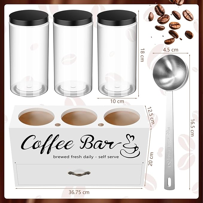 3 Pcs Coffee Canister Set with Shelf and Spoon Plastic Coffee Bean Storage