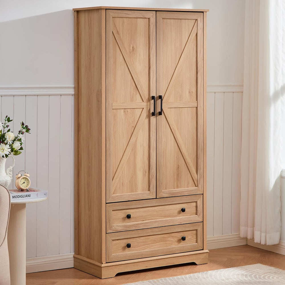 SOOWERY Farmhouse Dresser for Bedroom, Tall Chest of Drawers, Natural Oak
