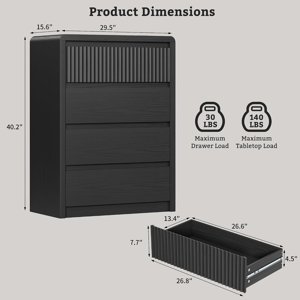 LYNSOM 4 Drawer Dresser for Bedroom, 40" Tall Fluted Dresser with Curved...