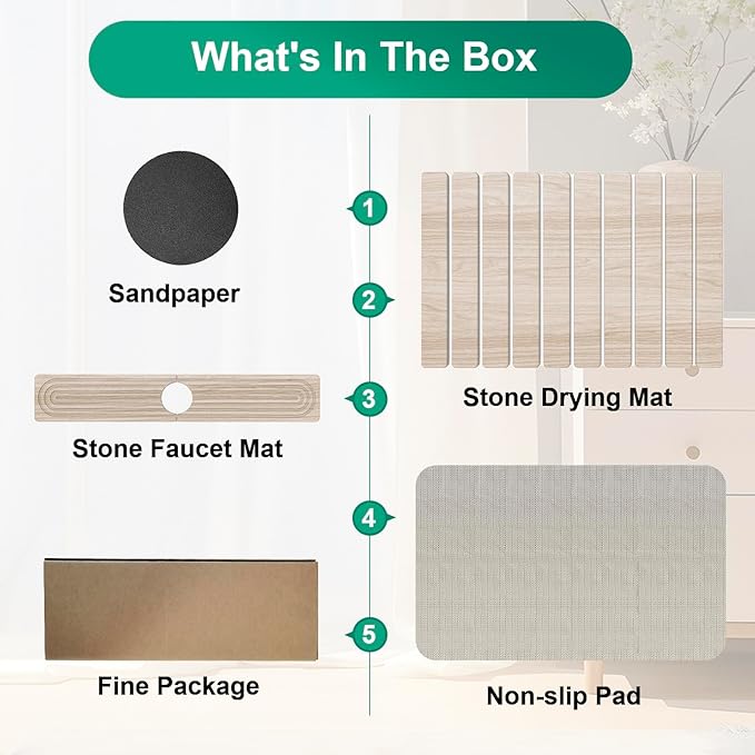 Stone Drying Mat for Kitchen Counter, Diatomaceous Earth Quick Dry Stone Mats