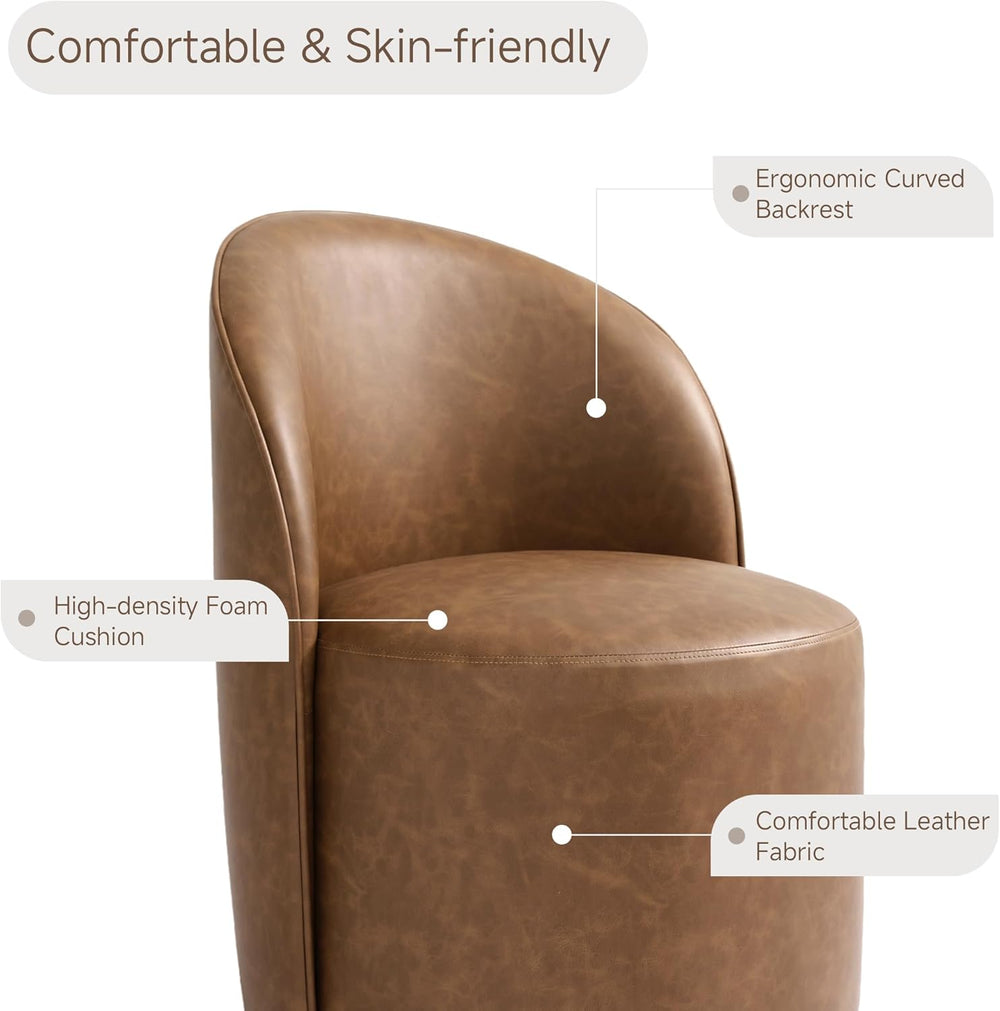 Swivel Barrel Dining Chairs, Faux Leather Upholstered Round Dining Chairs, 36...