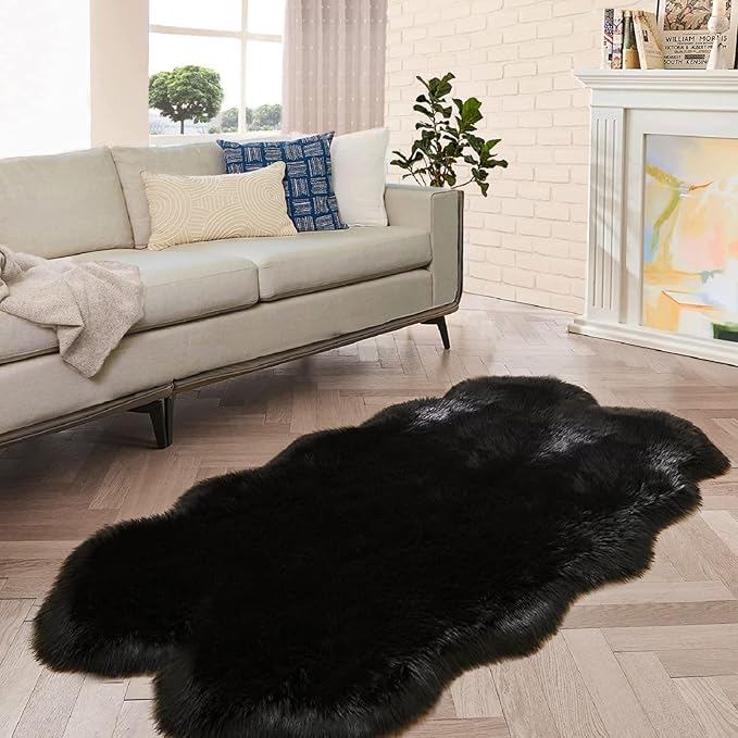 ORINOVA Black Shag Faux Fur 4x6 Area Rugs by ORINOVA