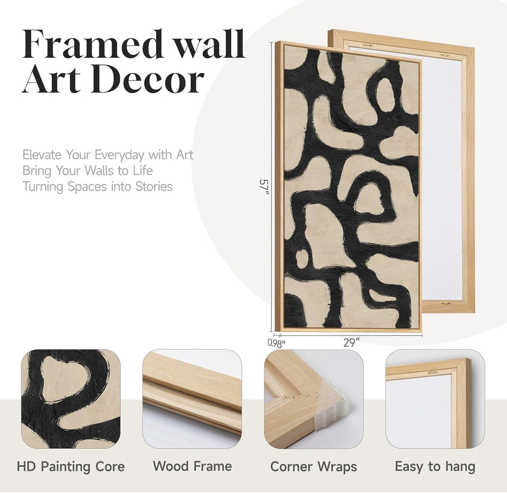 Large Framed Modern Abstract Horizontal Wall Art for Living Room, 60x30 In