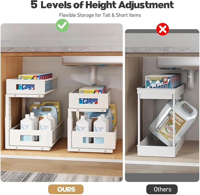 Under Sink Organizer, 2-Tier Dual Pull Out Cabinet Organizer Drawers - Image 8