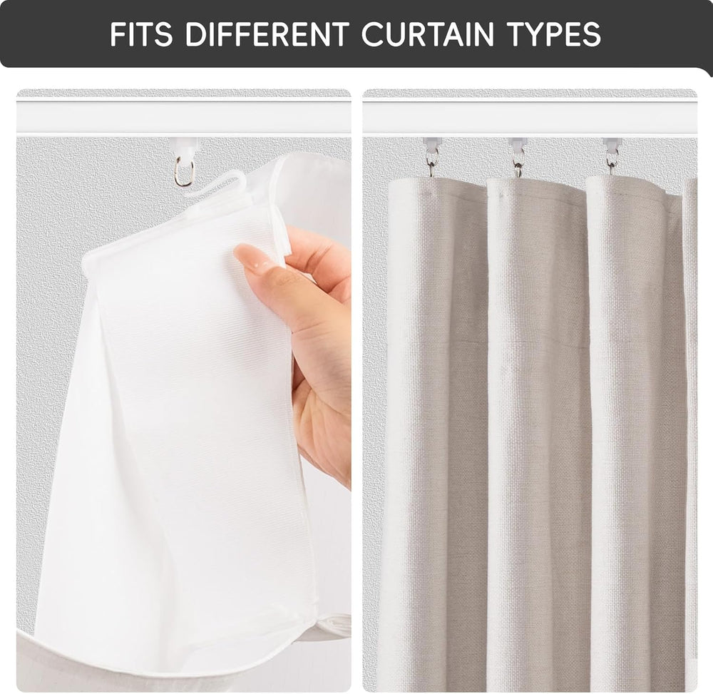 TEAKMAMA Aluminum Ceiling Curtain Track with Roller Hooks, White, 6ft-9ft