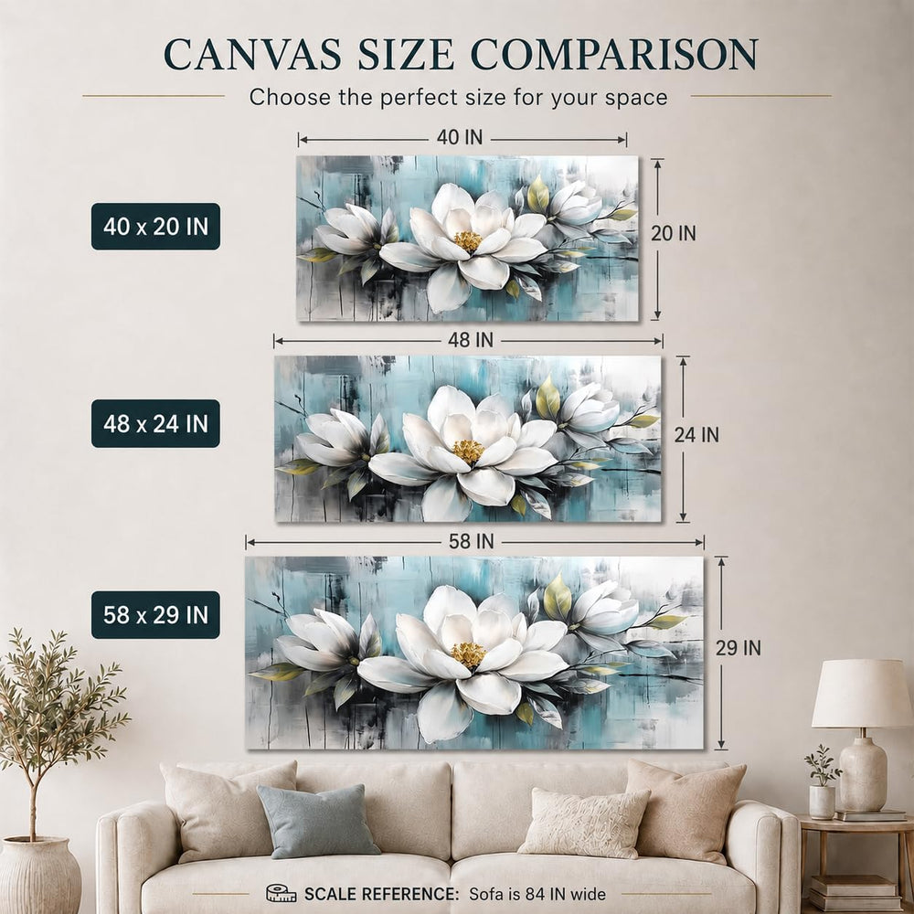 Ardemy Teal Magnolia Wall Art Flower Textured Floral Canvas Large 58"x29...