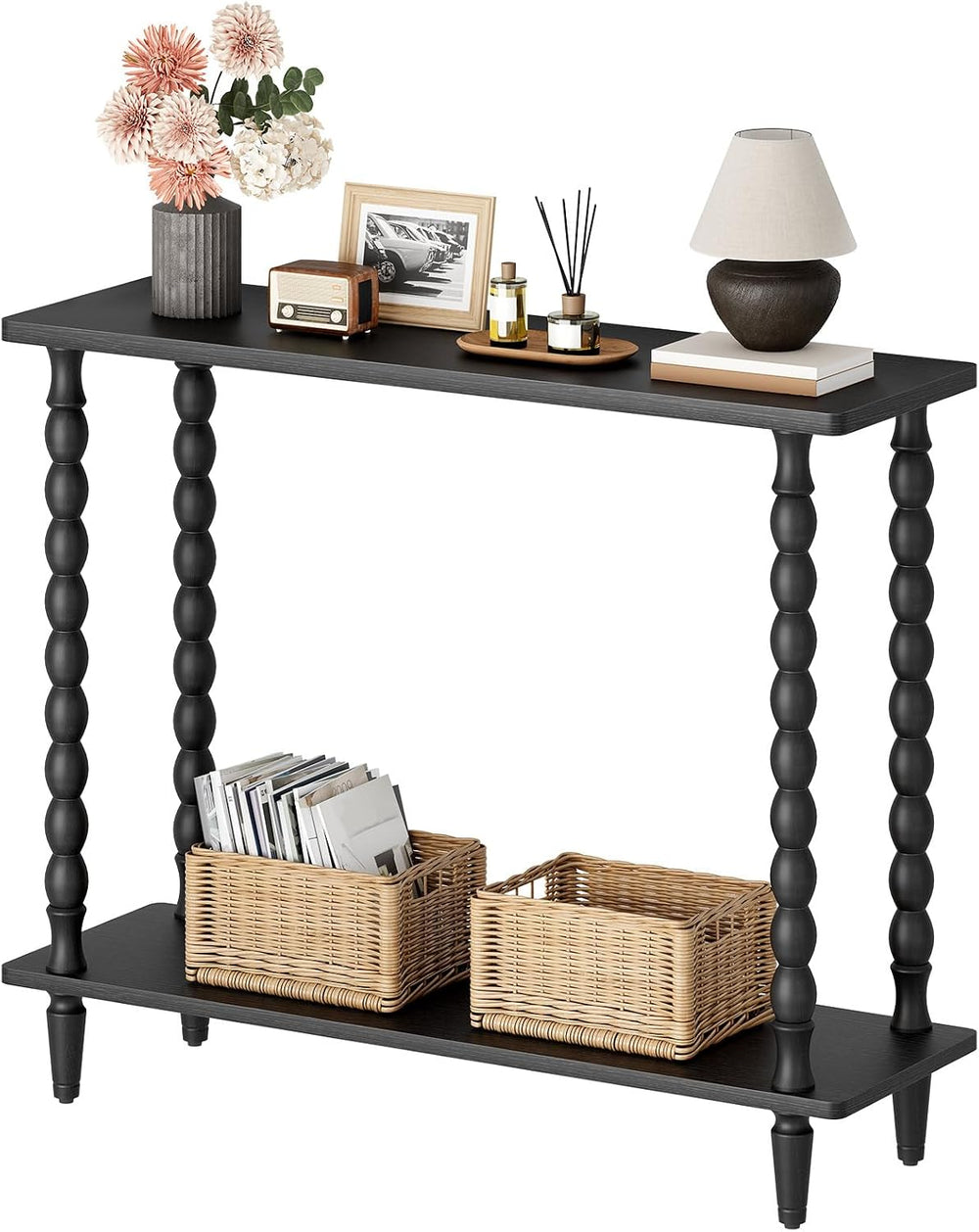 HOOBRO 39.4'' Mid-Century Console Table, 2-Tier Entryway Table with S...