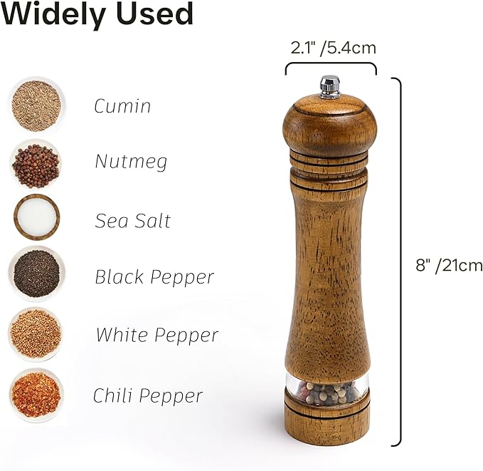 Wooden Salt and Pepper Grinder Set, Premium Oak Wood Salt Grinders Shakers - Image 4