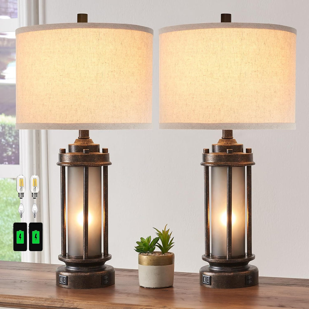 AIEAMPDO 25'' Set of 2 Farmhouse Table Lamps for Living Room with USB...