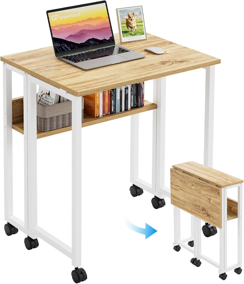 GreenForest Folding Desk with Wheels, 24.8 Inch Compact Rolling Computer Tabl...