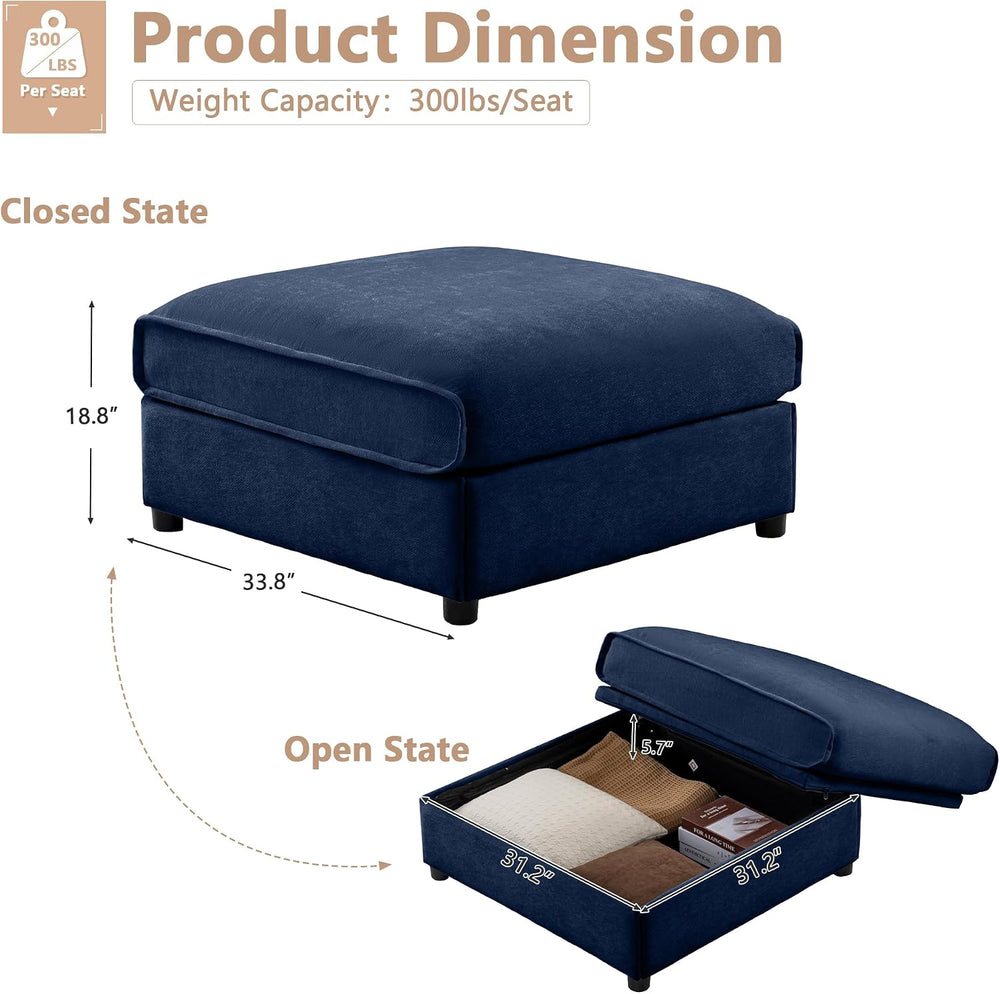Movable Storage Ottoman for Modular Sectional Sofa, Modern Oversized Upholste...