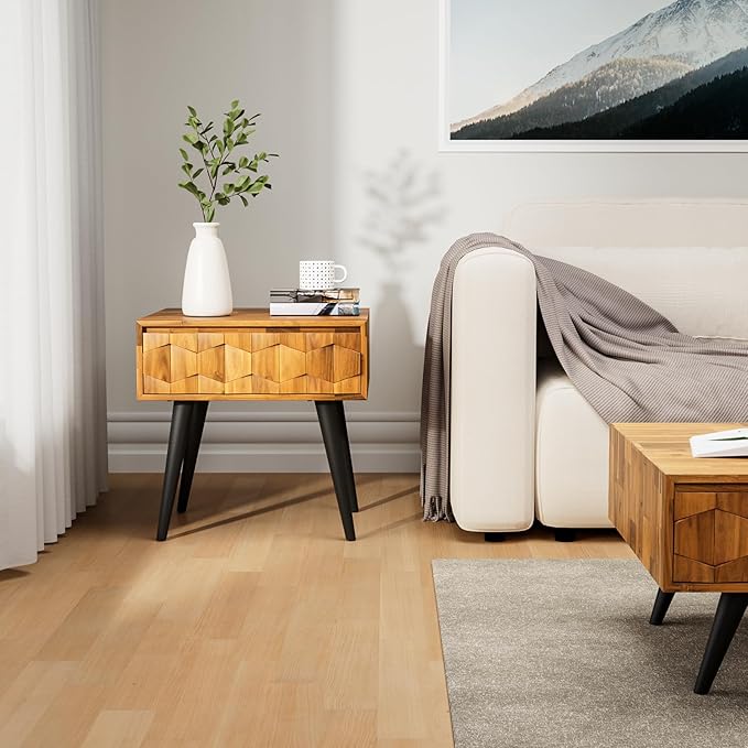 Bme Georgina Solid Wood Nightstands with Drawers - Fully Assembled Rustic Geo...
