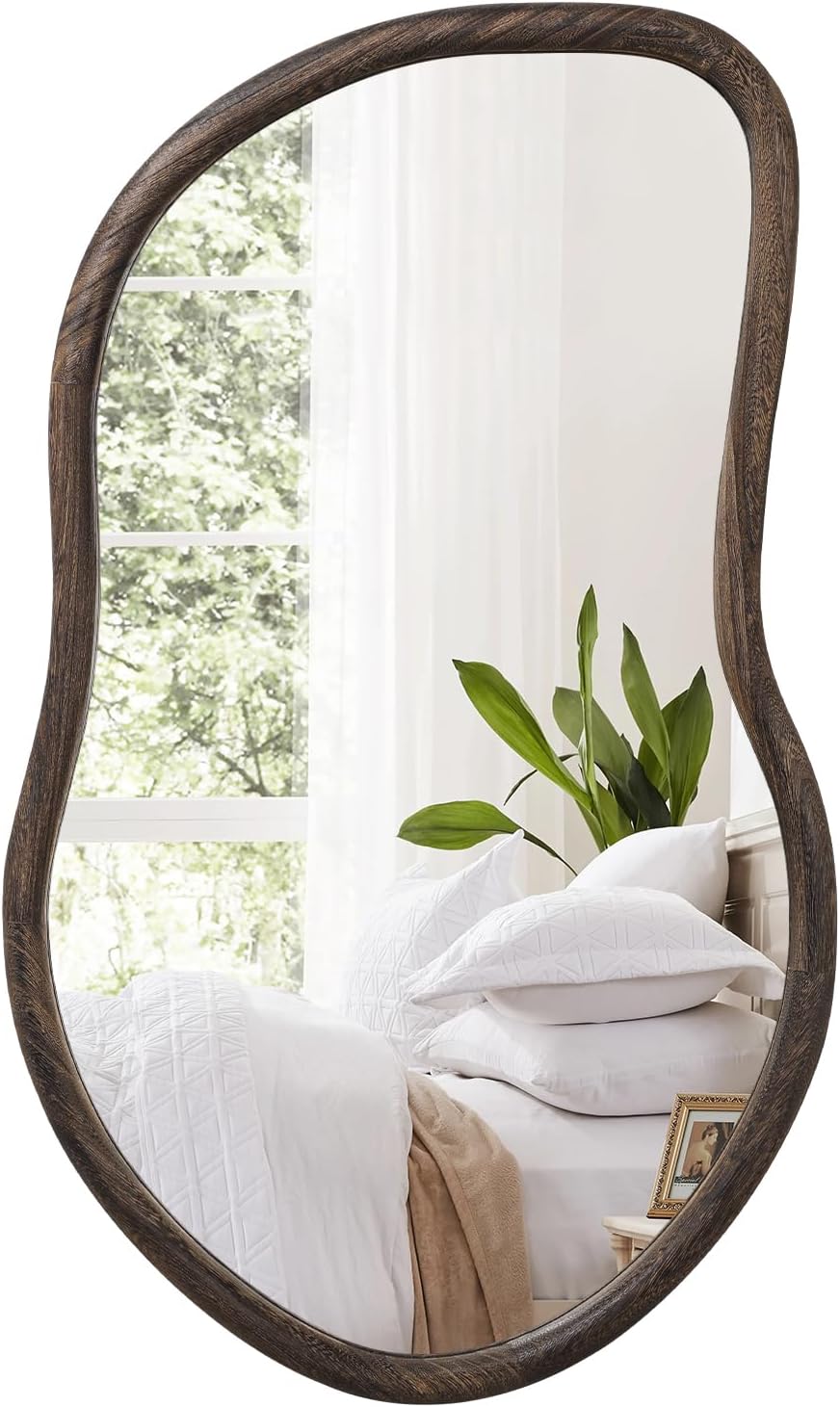 Asymmetrical Wall Mirror Rustic Brown Farmhouse Irregular Mirrors Wood Framed...