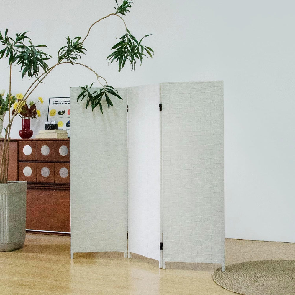 Furnnylane 3 Panel Double Sided Short Room Divider for Room Separation, Natur...