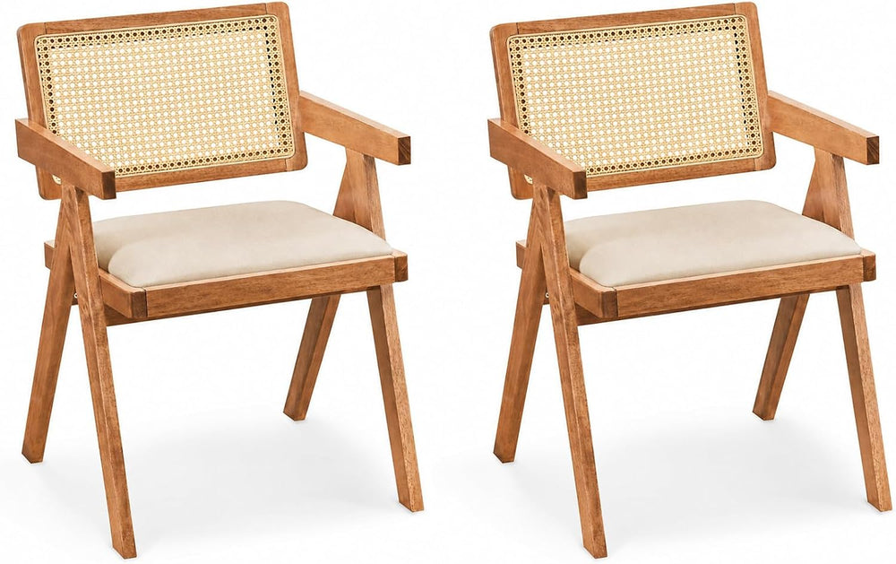 Giantex Rattan Dining Chairs Set of 2, Fabric Kitchen Chairs w/Armrests &...