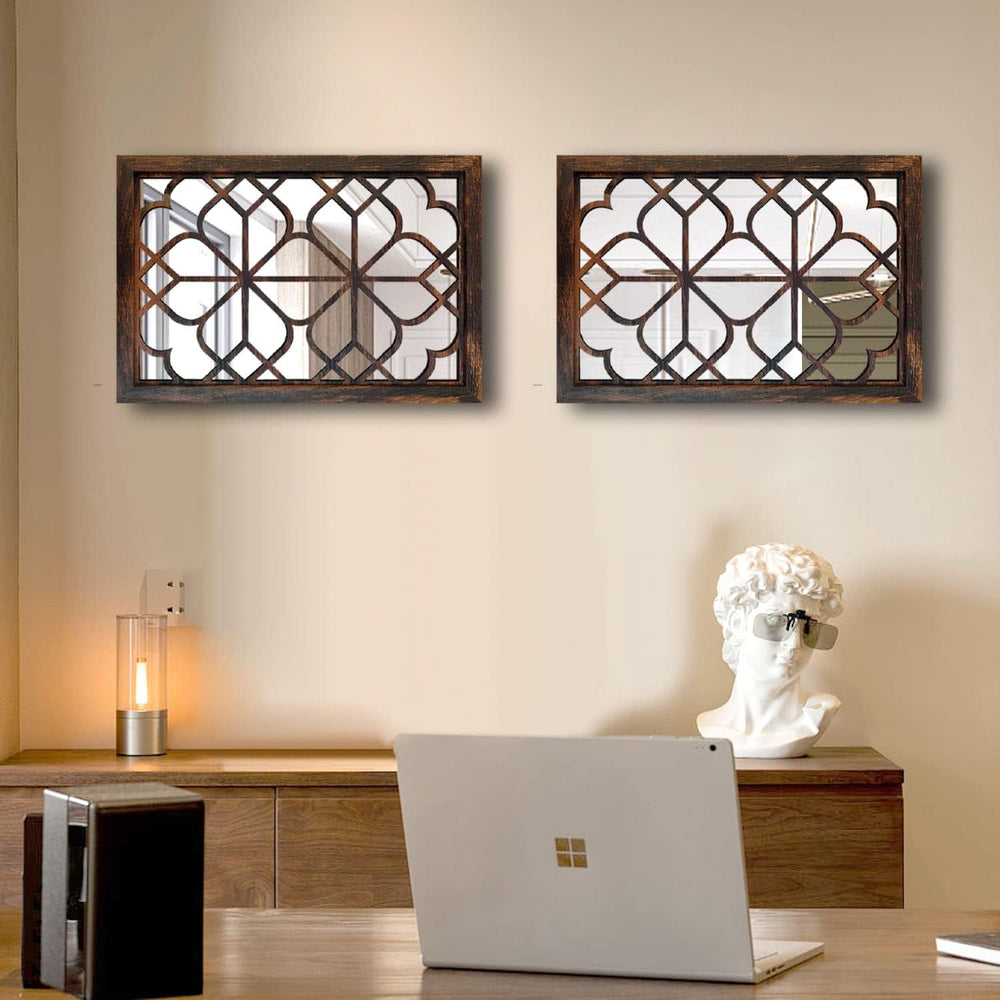 Wocred Set of 2 Rectangular Wall Mirror,Gorgeous Rustic Farmhouse Accent Mirr...