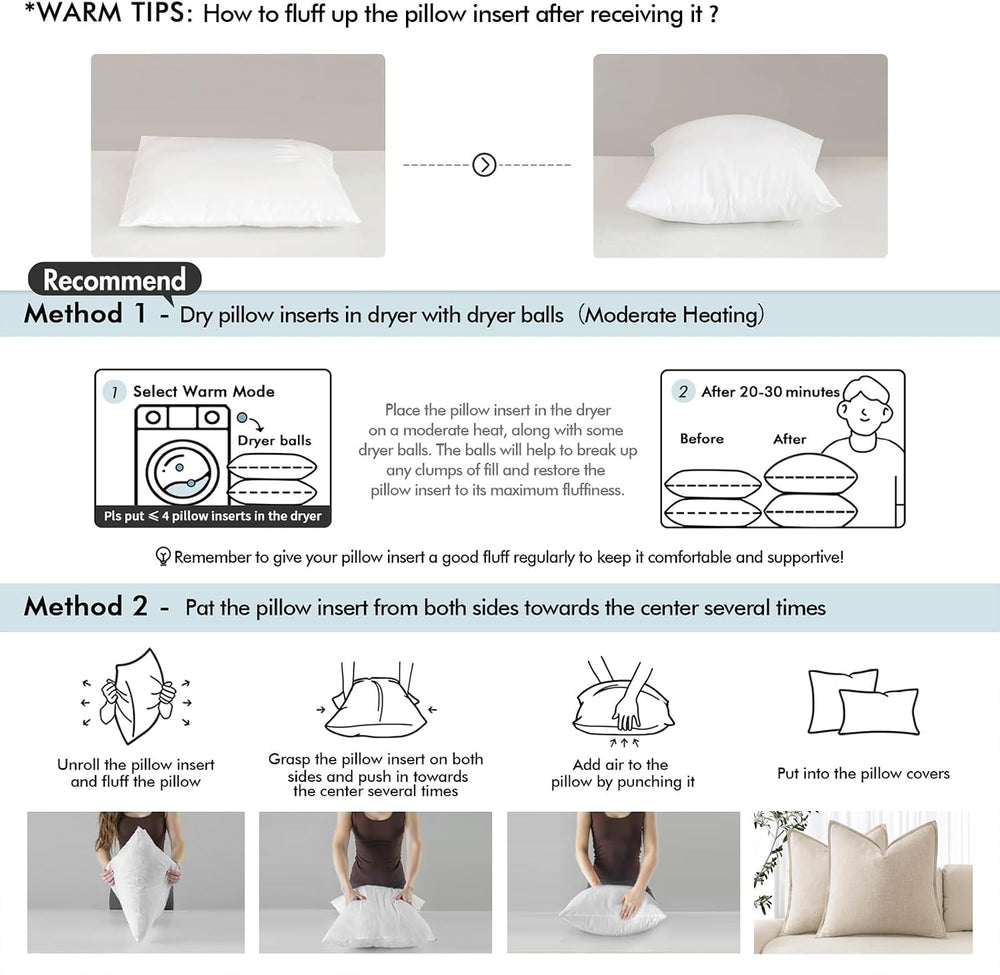 MIULEE 20x20 Pillow Inserts, Set of 2 Feather Down Throw Pillows