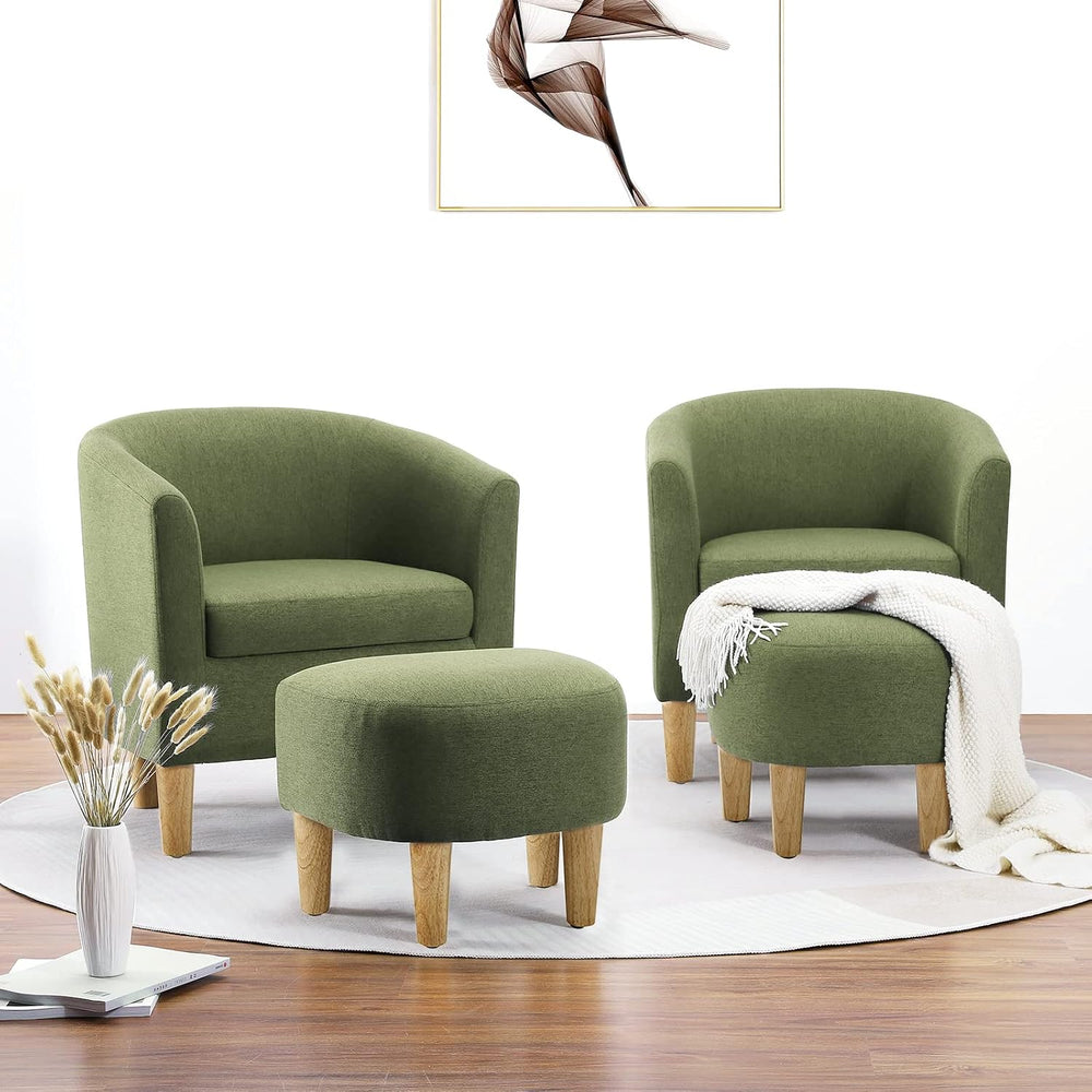 DAZONE Mid Century Modern Accent Chair with Ottoman Barrel Armchair Green
