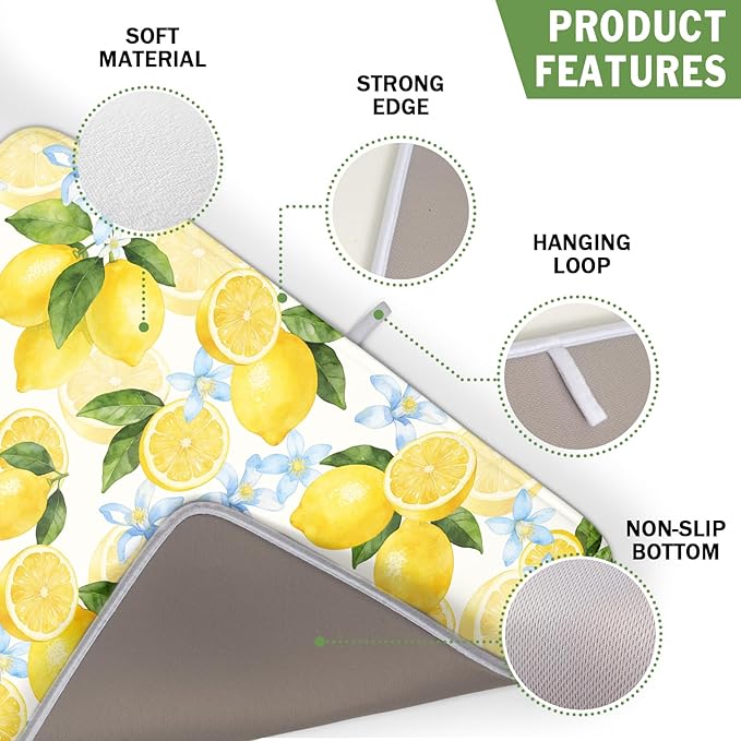 Kawani Lemon Dish Drying Mat 16x18 Inch Absorbent Reversible Spring Summer - Image 3