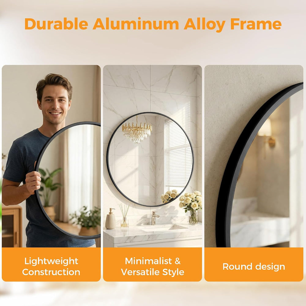 20 Inch Black Round Bathroom Wall Mirror, Round Mirrors for Wall Decor, Circl...