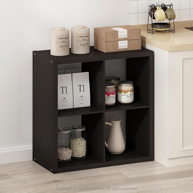 Furinno HERMITE Kitchen Island, 4-Cube Coffee Bar, Extra Thick Kitchen Storage