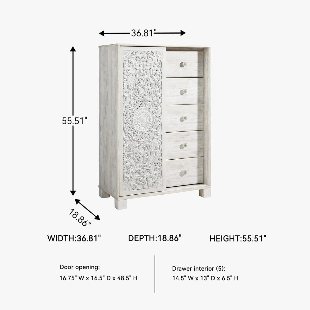 Signature Design by Ashley Tall White Dresser for Bedroom, Dressing Chest