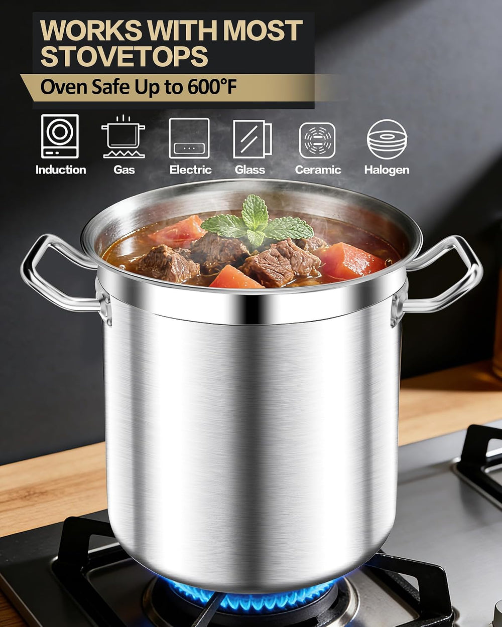 STOCKPOT Stock Pot 24 Quart - Commercial Grade Soup Pot With Lid - Nickel Fre...