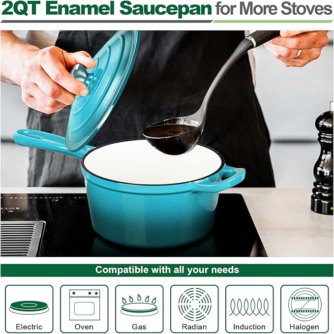 HaSteeL 2 QT Cast Iron Saucepan, Mini Enamel dutch oven