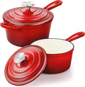 Enameled Cast Iron Sauce Pan, Leonyo 1 Qt & 2 Qt Saucepan Set, Cast Iron Dutch by Leonyo