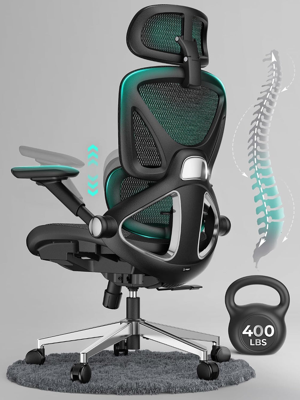 Ergonomic Mesh Office Chair, Adjustable Lumbar High Back Desk Chair 400lbs, 4...