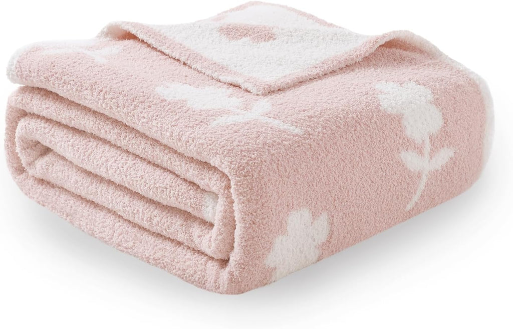 Snuggle Sac Flower Throw Blanket for Couch, Fuzzy Microfiber Warm Winter Daisy Floral Blankets, Sunflower Throws Gifts, Flower Pink, 50x60 inches