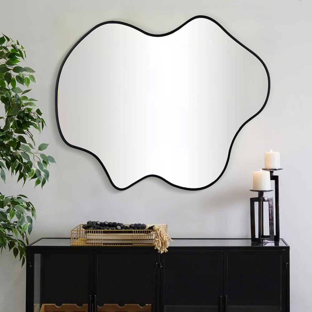 CULER Irregular Black Bathroom Wall Mirror,24 x 36 Inch Asymmetrical Vanity