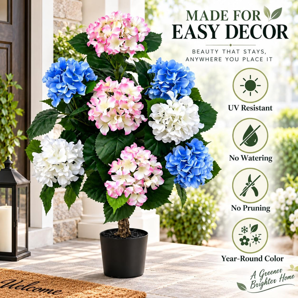 3FT Artificial Hydrangea Tree in Pot, Faux Flowering Plant