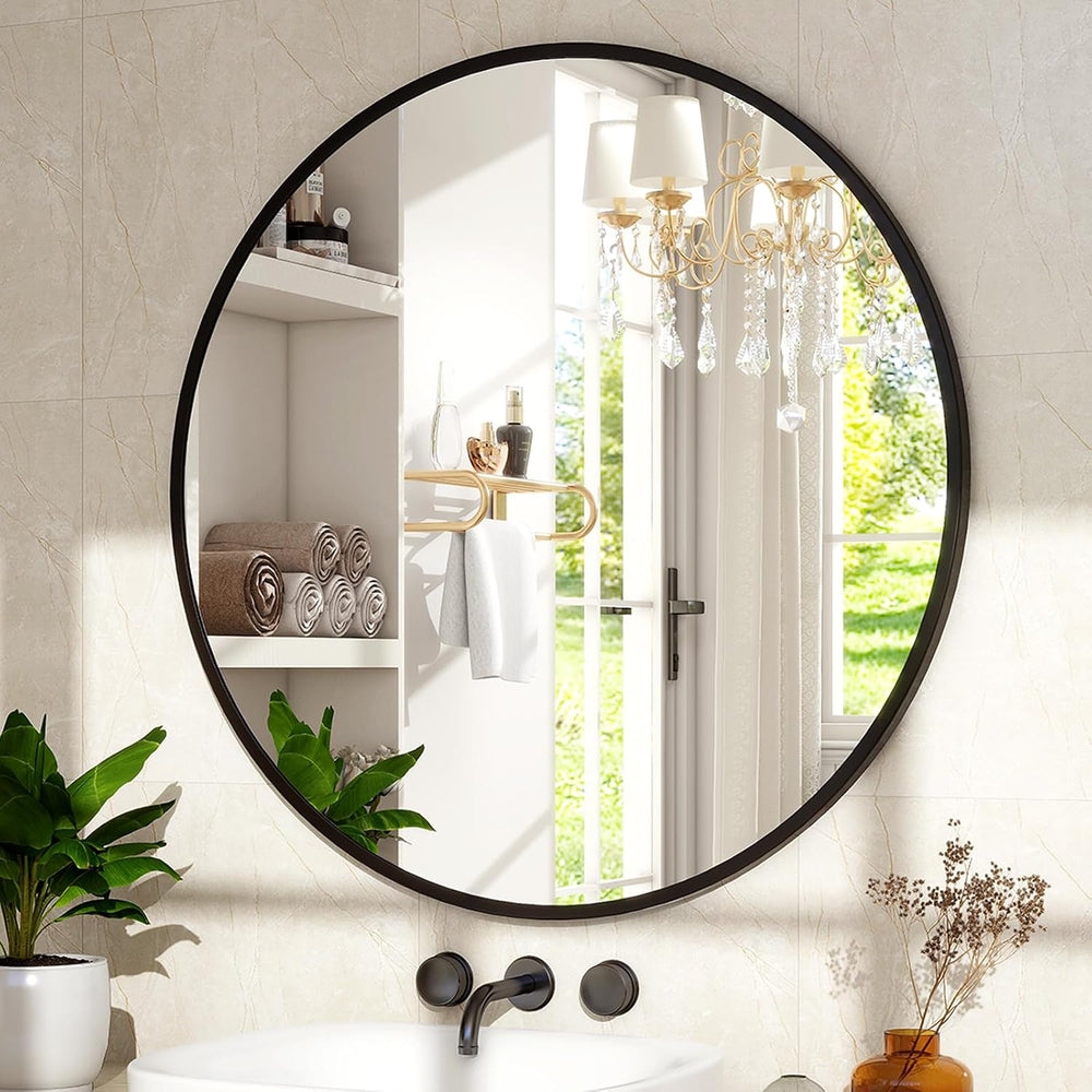 XRAMFY 30 Inch Round Mirror-Black Circle Mirrors for Bathroom, Entryway