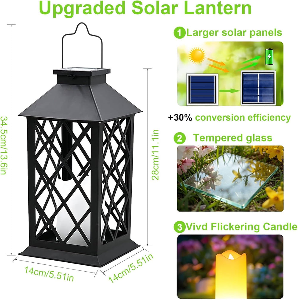 14'' Large Tempered Glass Solar Lanterns Outdoor Waterproof