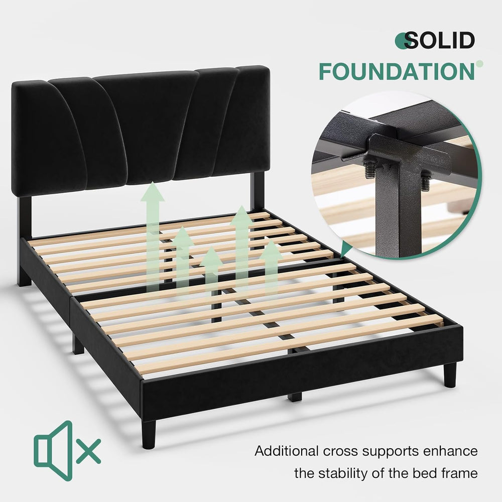 Novilla Full Size Bed Frame with Headboard, Full Bed Frame with Wooden Slats ...