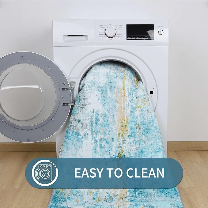 Entrance Rugs Indoor 2x3 Teal Blue Entry Rug Washable Abstract Small Area Rug - Image 9